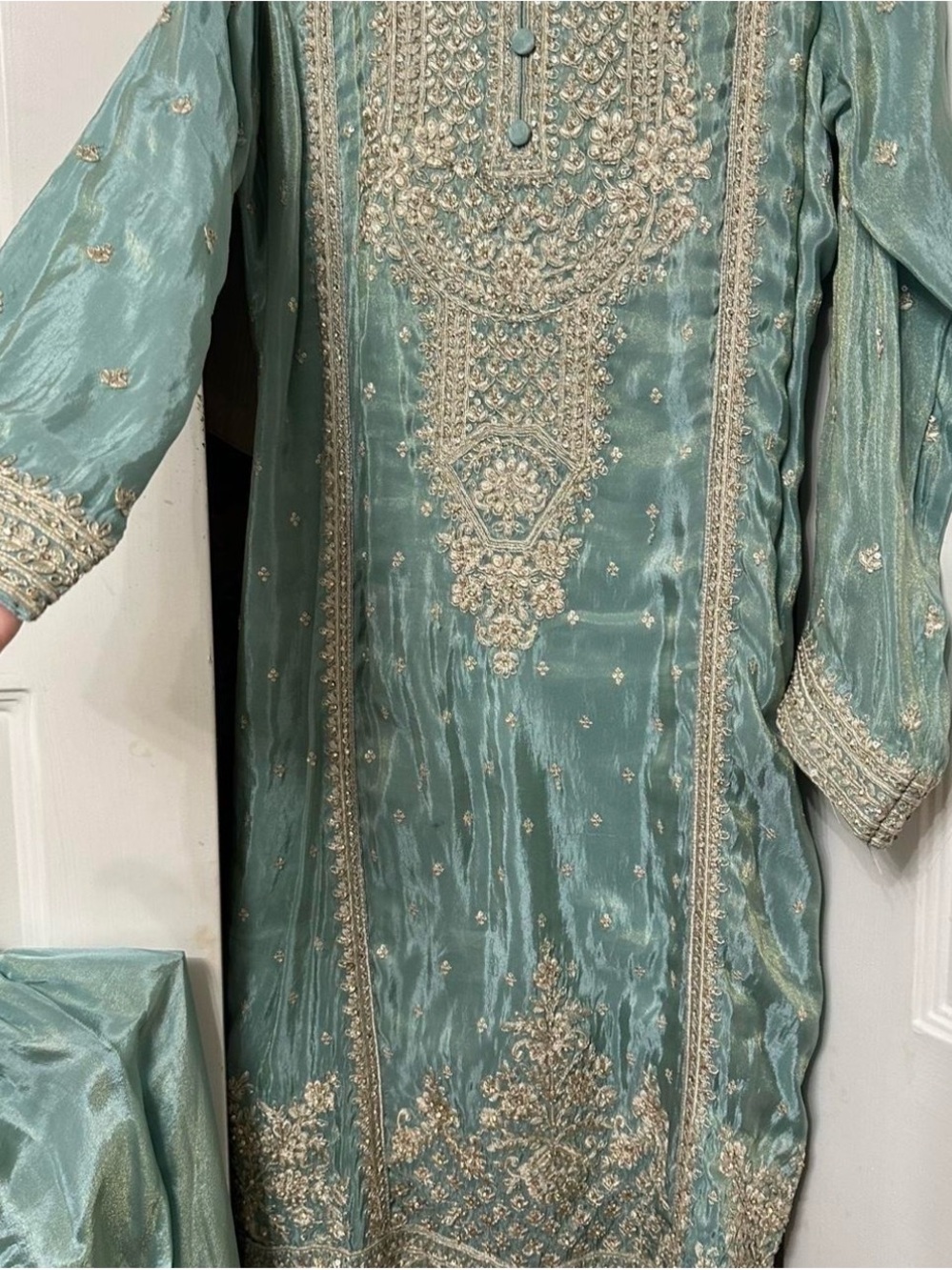 Embroidered Seafoam Green Formal Kurta